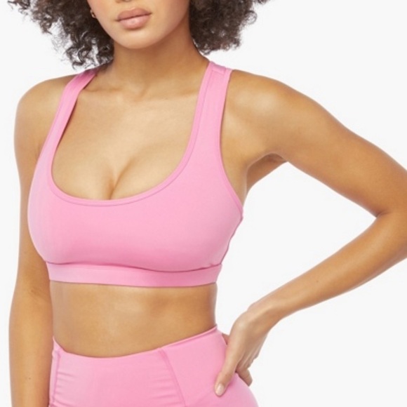 JustFab Open Racer back Pink Sport Bra Stretch Comfort Low Impact Size S - Picture 2 of 9